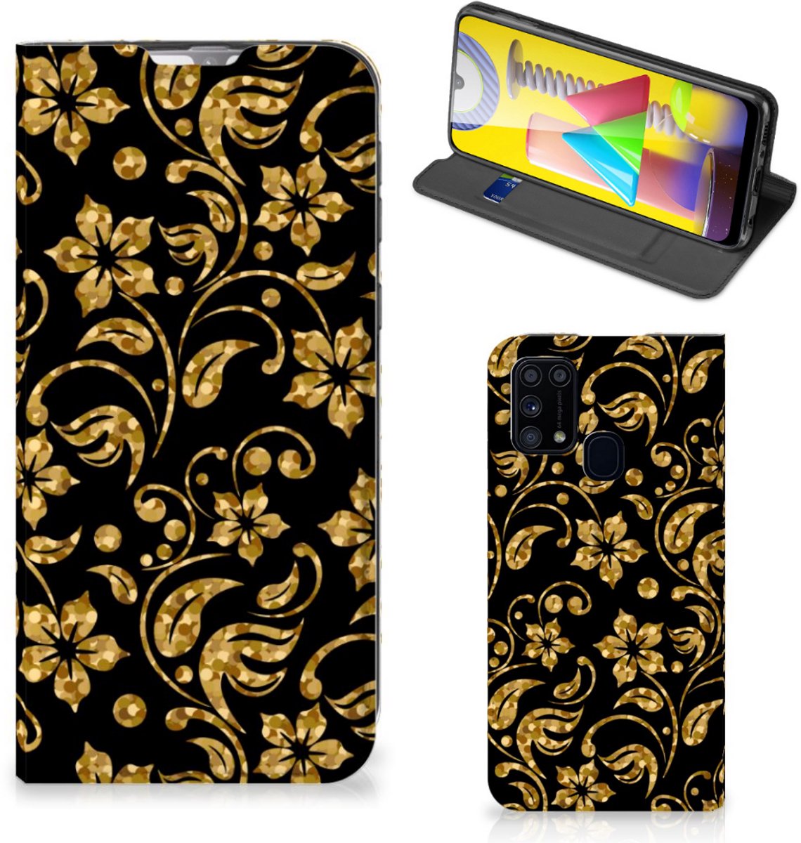 Samsung Galaxy M31 Smart Cover Gouden Bloemen