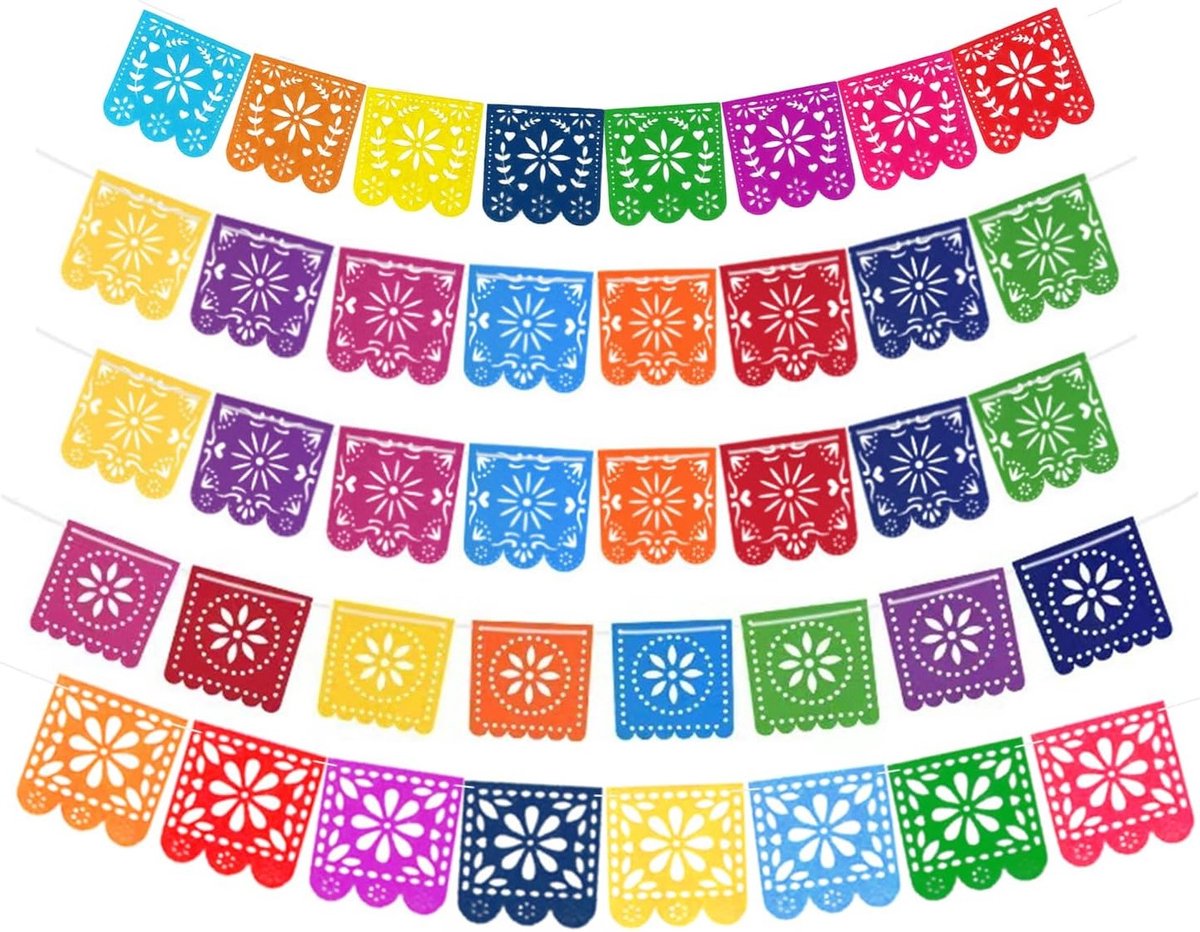 Vijfdelige decoratie banners voor Día de los Muertos, feestelijke slingers voor Halloween en Mexicaanse feesten met doodskoppen
