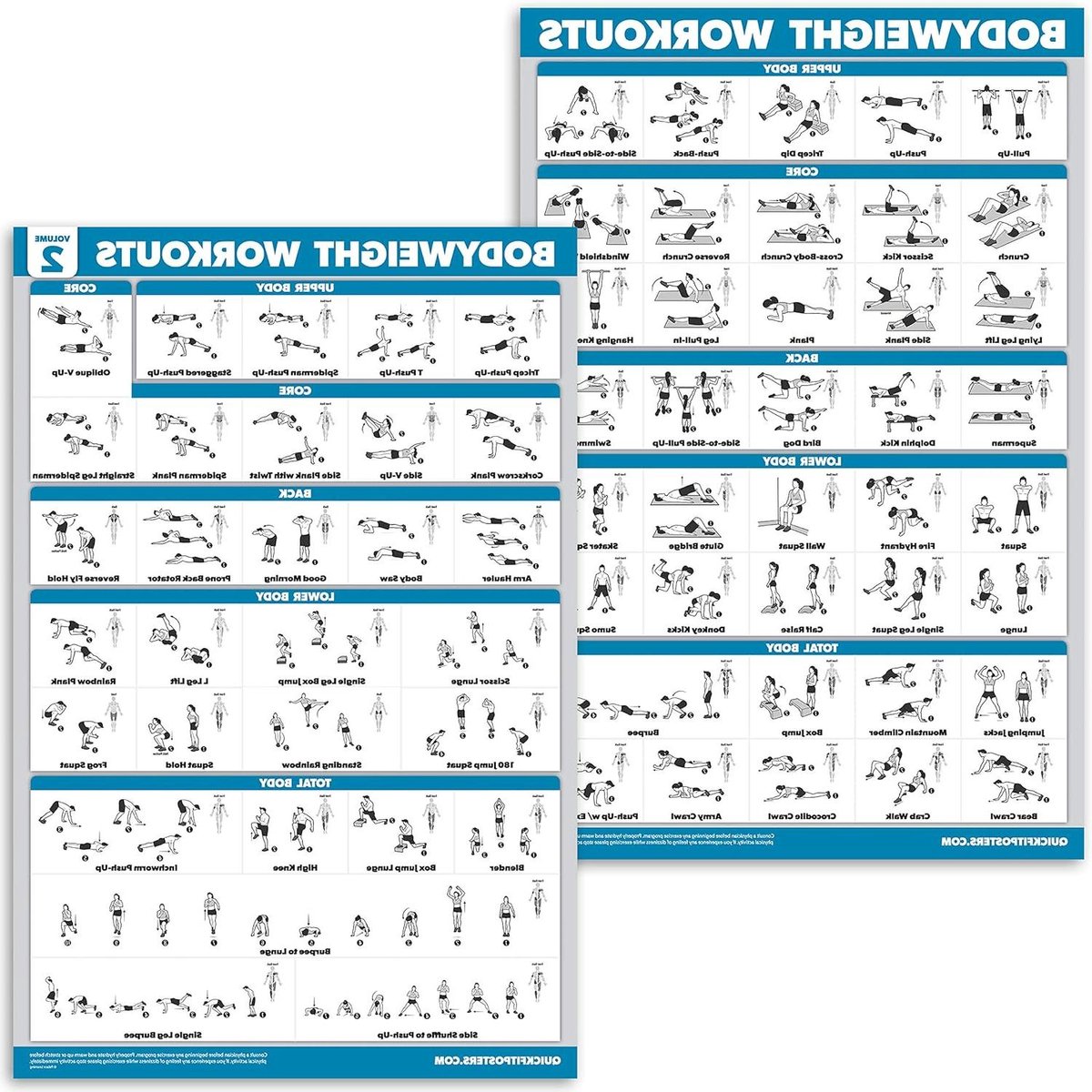 Oefening Poster Set - Fitness Kaarten - Thuis Trainen - Dubbelzijdig Gelamineerd - 45x68 cm - Niet van toepassing