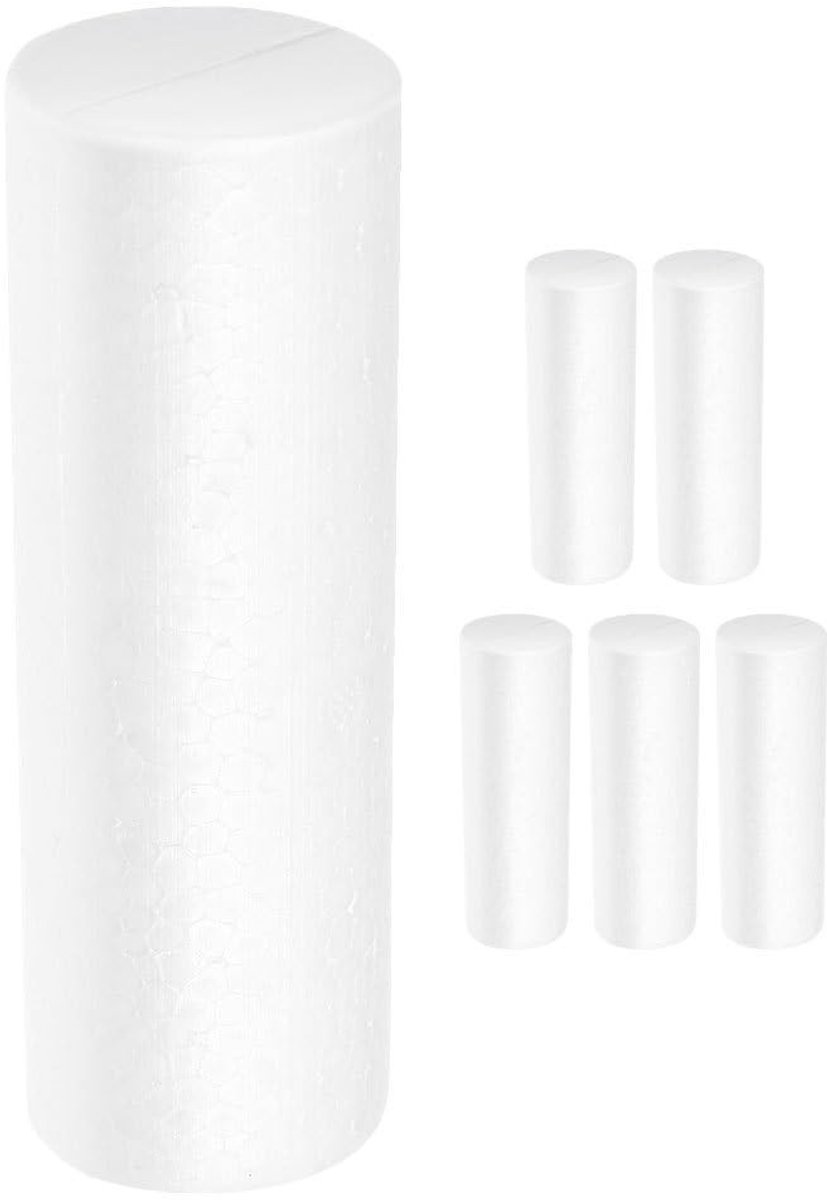 Pack van 6 Styrofoam Cilinders 20 cm voor Creatieve Handwerken en Decoraties
