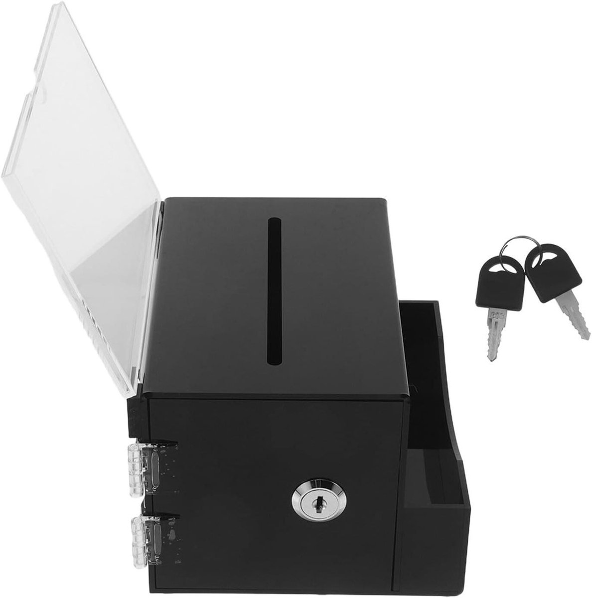 Donatiebox met slot - Fooienpot Collectebus - Geld Bewaren - Stevig Acryl - 20x16x13.6 cm - Zwart