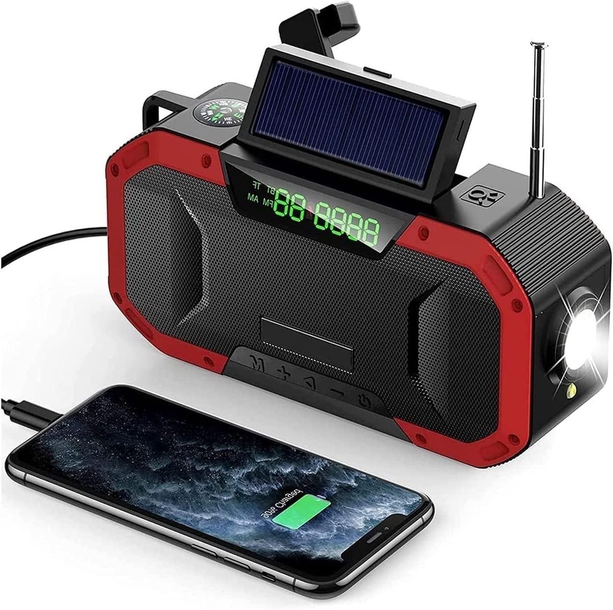 Draagbare Opwindradio - Noodradio Weer - Veilig Buiten - Zonne-energie USB - Compact Formaat - Zwart