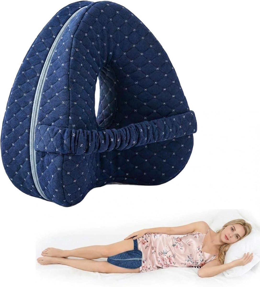 Kniekussen voor Zijslapers van Traagschuim, Ergonomisch Been Kussen met Wasbare Hoes voor Comfortabel Slapen en Ondersteuning (Donkerblauw)