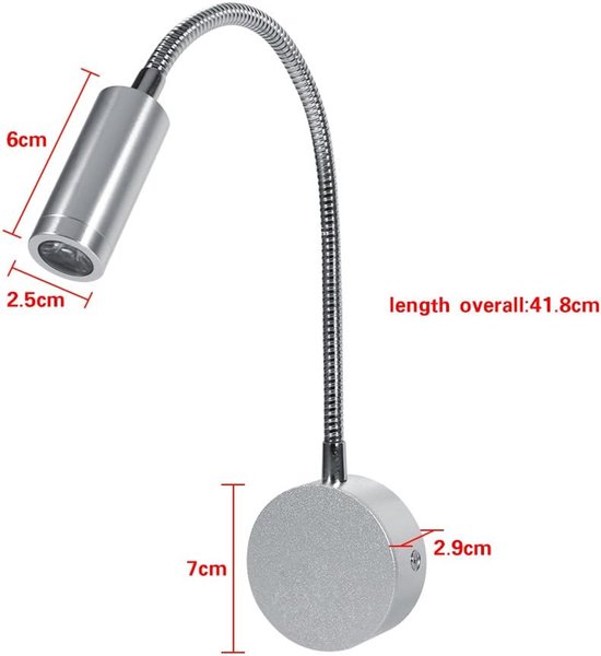 Bedlamp Flexibel - Wandlamp Leeslamp - Gericht Lezen - Touch Dimmer - 42 cm Lengte - Zilver — afbeelding 4