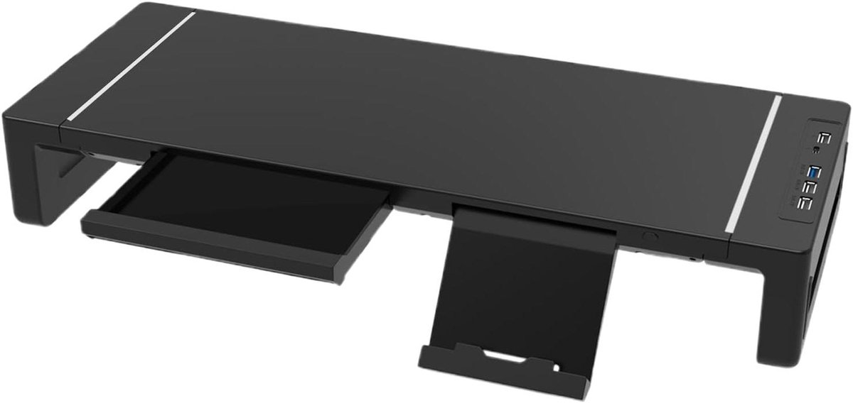 Monitor Verhoger - Bureau Organizer - Werkplek Verbeteren - Met Lade en USB - 52 cm Breed - Zwart