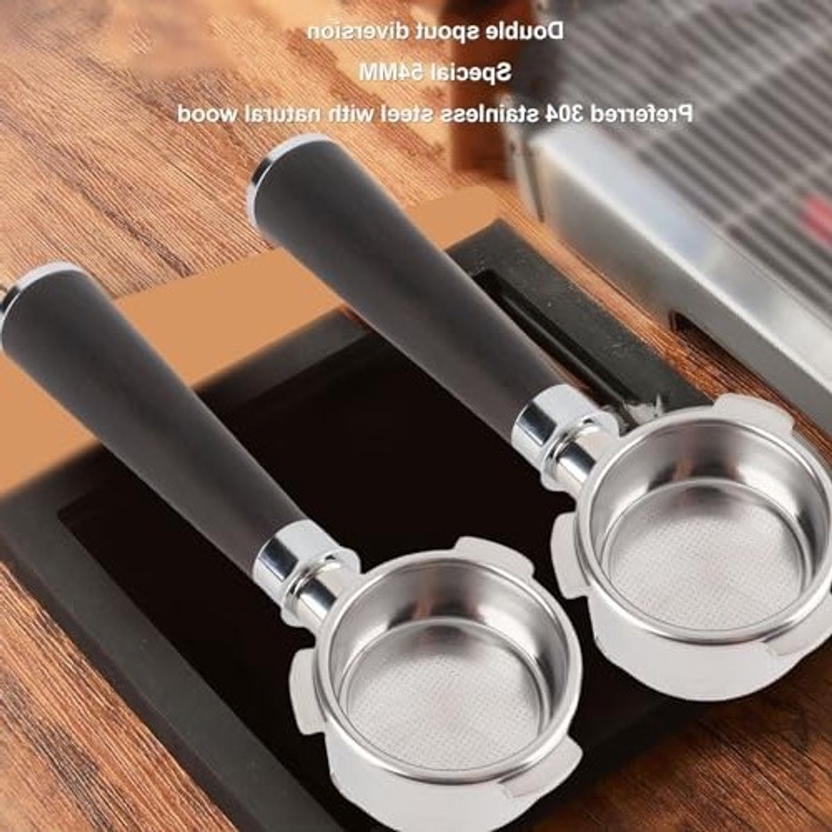 Dual Spout Porta Filter 54mm met RVS Handvat en Duurzame Oren voor Koffiezetapparaat, Ideaal voor Thuis en Kantoor