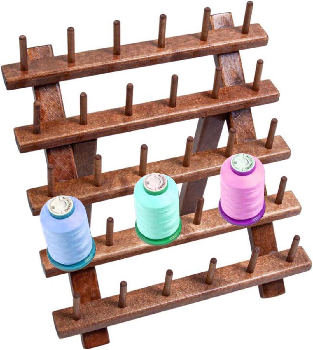 Draadspoelen Organizer - Houten Spoelen - Hobby Naaien - Inklapbare Poten - 30 Spoelen - Bruin