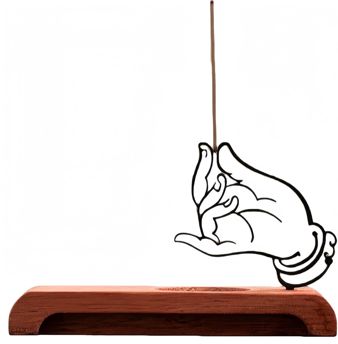 Boeddha-hand wierookhouder van metaal op houten sokkel – Perfect voor meditatie, interieurdecoratie en ontspanning (vierkant en rechthoekig)