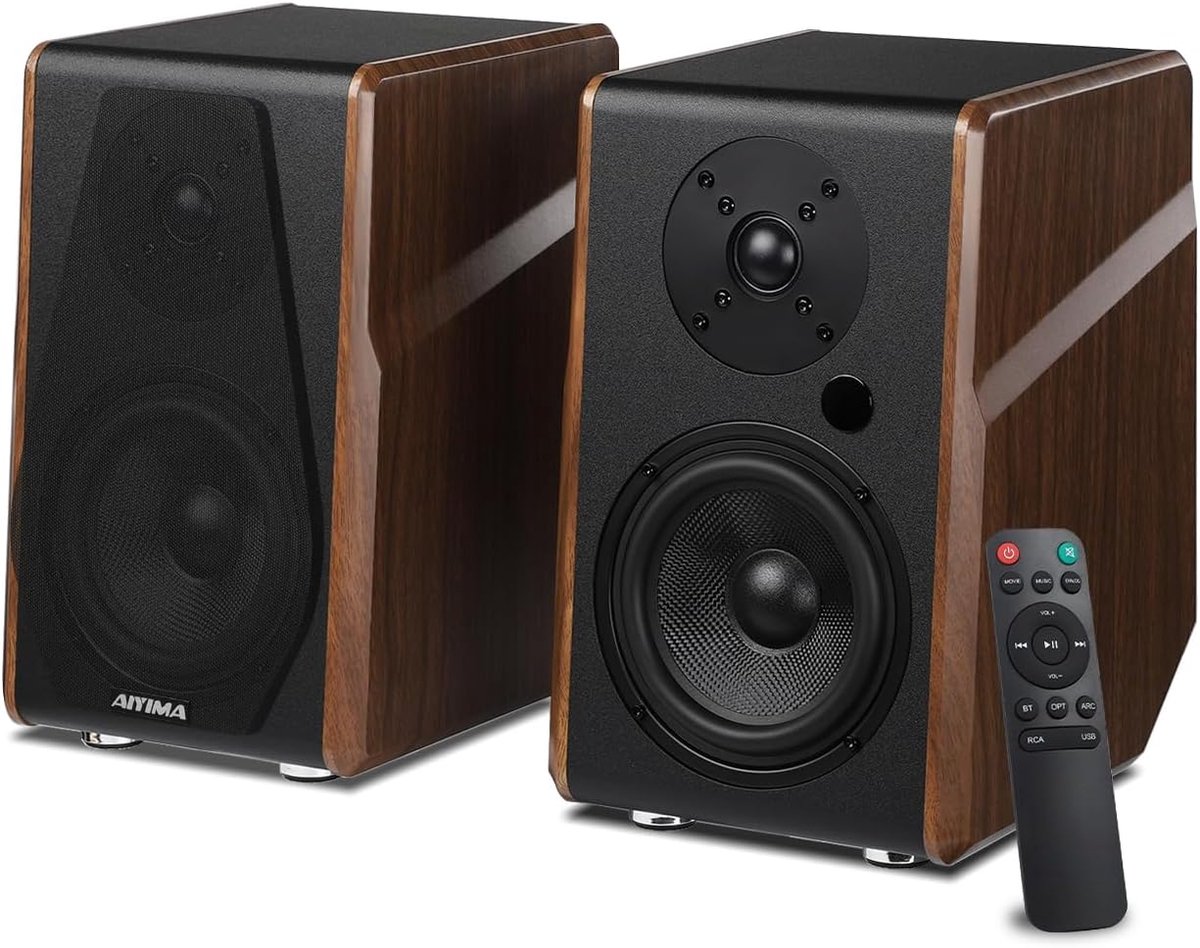 Actieve Plankluidspreker - Boekenplank Luidspreker - Muziek Film - Meerdere Ingangen - 5.25 Inch Woofer - Bruin