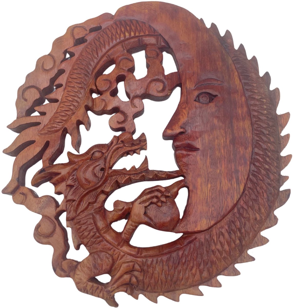 Ancient Wisdom Plaquette met maangezicht en draak - 30 cm multicolor
