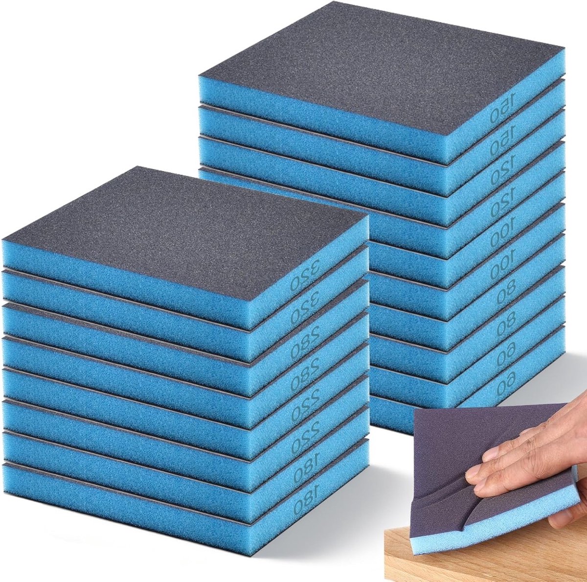 Herbruikbare Schuurblokken Set van 18 - Zachte Schuursponges voor Hout, Metaal en Muur - Diverse Korrelgroottes 60 tot 320 voor Droog Schuren en Constructie