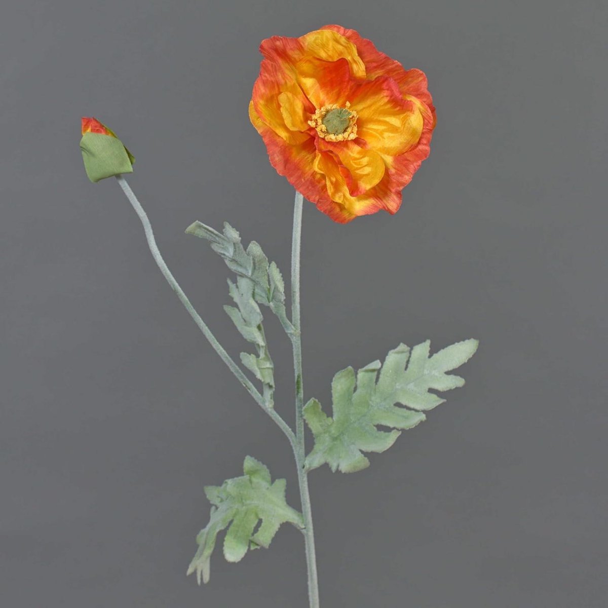 Kunst poppy - Nep bloem - Decoratie huis - Velvet model - 70 cm - Oranje