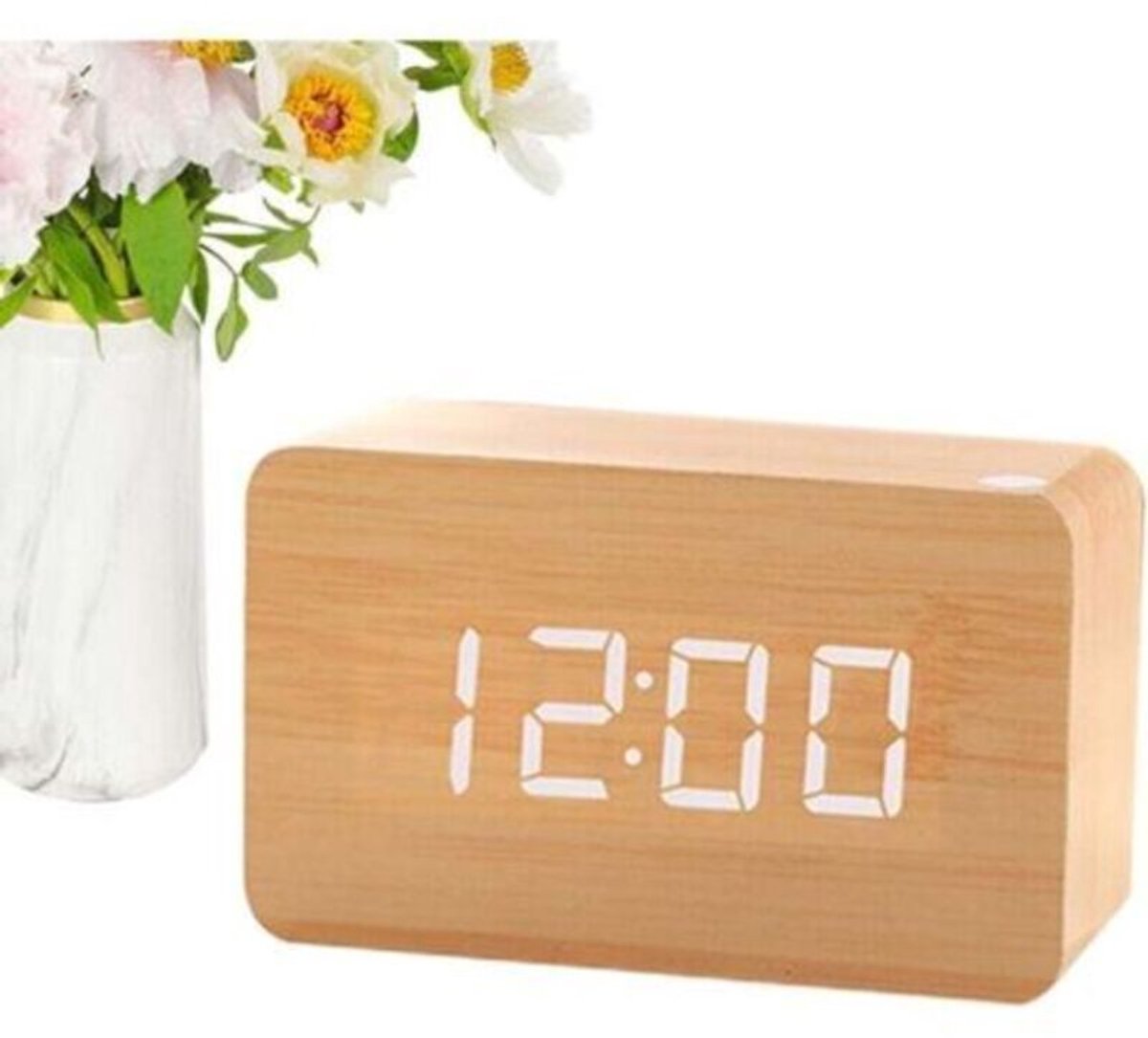 Houten digitale wekkergeschikt voor op het nachtkastje geschikt voor groot scherm, 3 alarmstanden, weekdag-/weekendmodus, houten elektronische nachtklok.