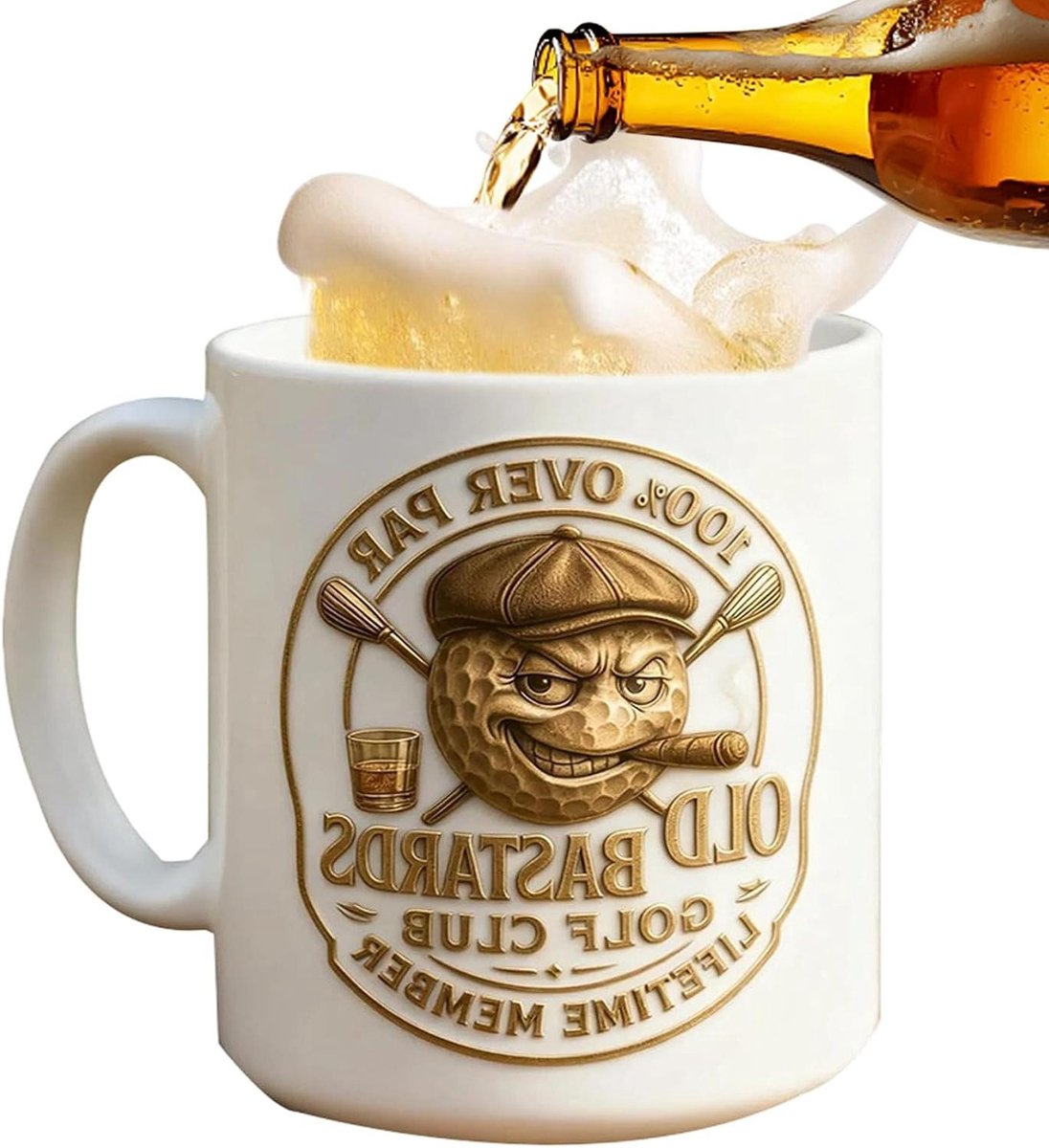 Golfmok Keramiek - Theebeker Handvat - Genieten Koffie - Stijlvol Golfdesign - 350 ml - Wit