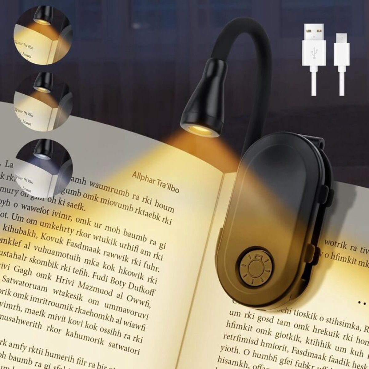 Deze leeslamp is een 360° draaibare nachtlamp geschikt voor oplaadbare ledlampjes, drie kleurstanden en een handige clipbevestiging. Het is een ideale keuzegeschikt voor boekenliefhebbers en biedt drie kleurtemperatuurstanden.