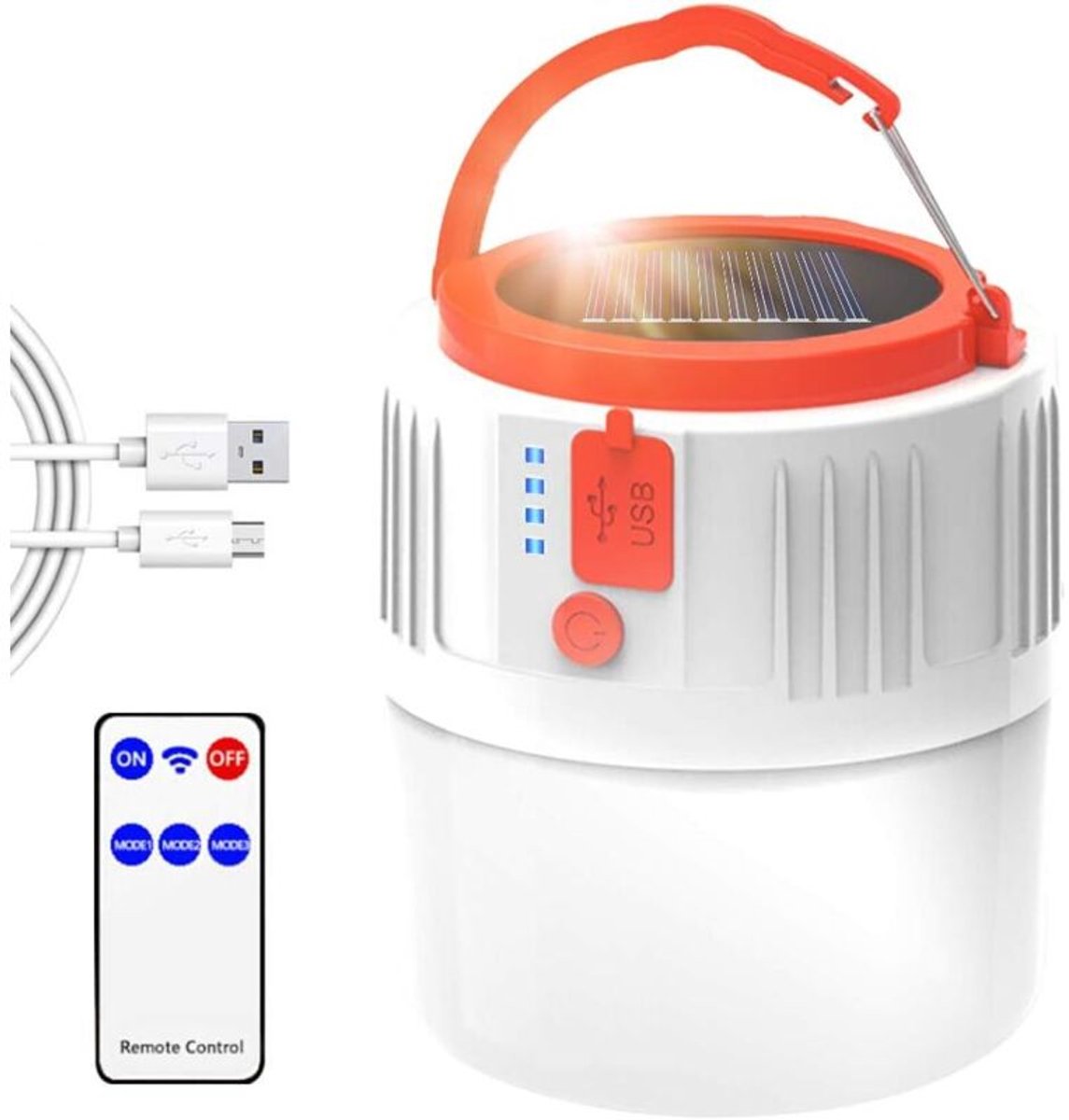 Campinglamp, oplaadbare LED-campinglamp op zonne-energie/USB, geschikt voor afstandsbediening, geschikt voor tenten, waterdicht, 1200mAh batterij, ophangbaar, geschikt voor wandelen, kamperen en noodsituaties in de buitenlucht.