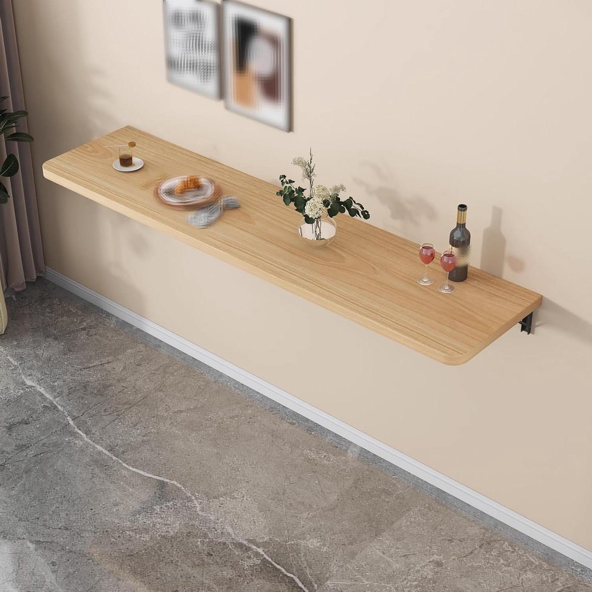 Opvouwbare Wandtafel - Klapbureau - Ruimte Besparen - Massief Hout - 100 x 30 cm - Houtkleur