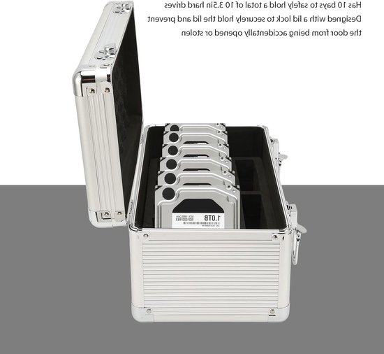 Allecto - Harde-schijfkoffer - 10-bay opslag - Aluminium - Multi-bescherming - Ideale opbergdoos voor 3,5 inch harde schijven - Geschikt voor... van Merkloos — afbeelding 3