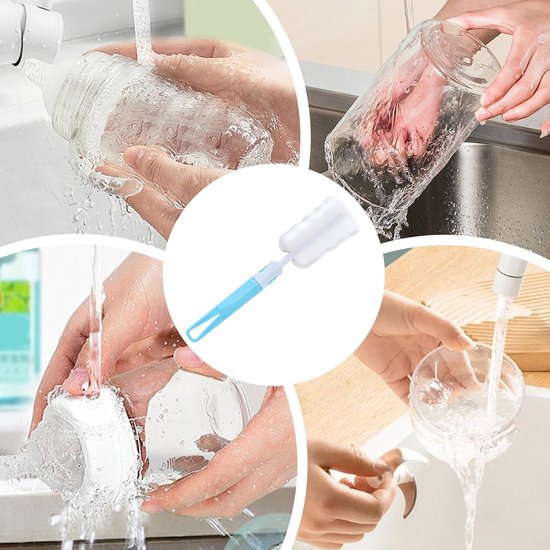 10 Stuks Fles Borstel - Flessenreinigingsborstel Set - Flessenreiniger - Schoonmaakborstel - Flessenborstel Baby - Drink Fles Spons - voor het reinigen van glazen melkbekers, comfortabel om vast te houden, vervangende spons — afbeelding 2