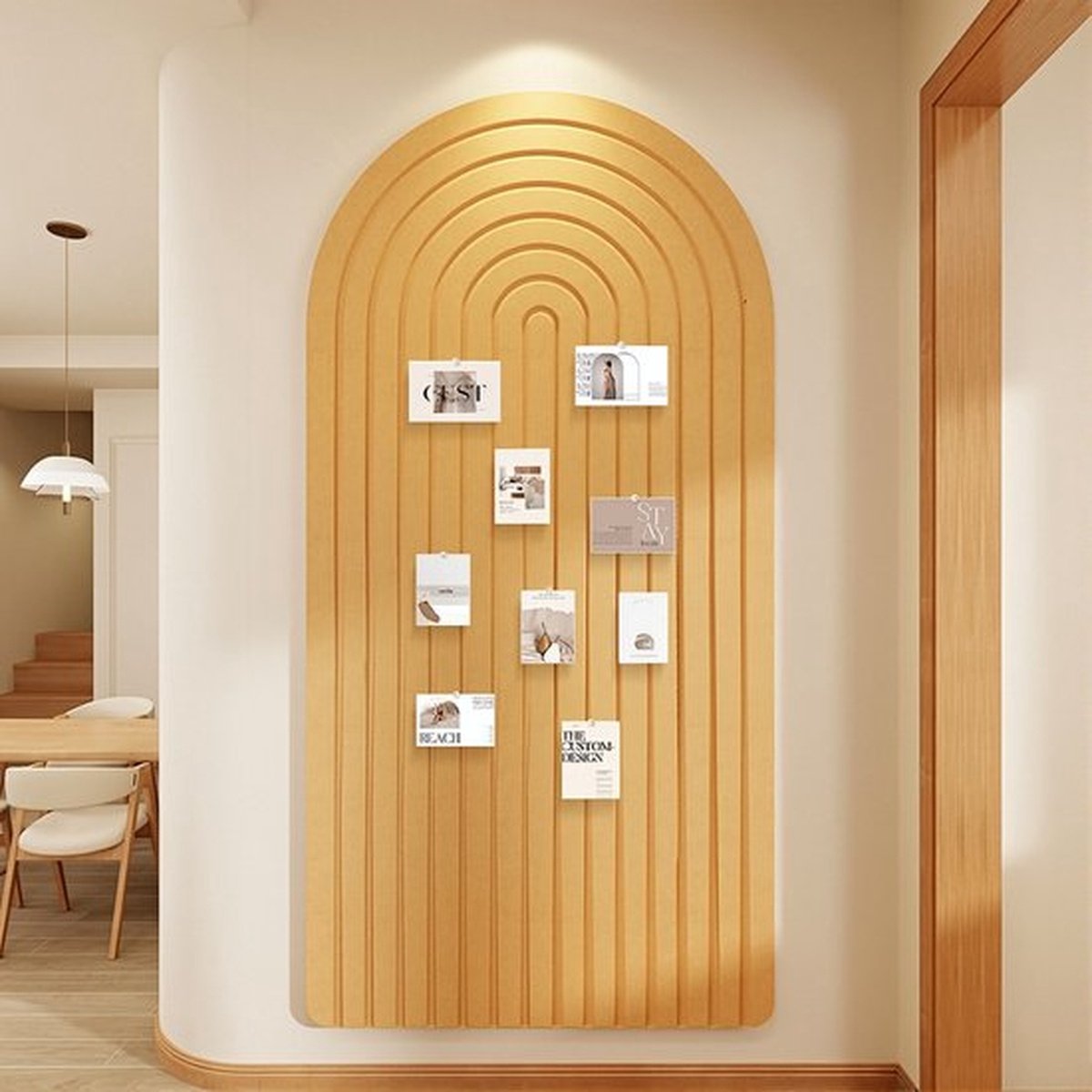 Zelfklevend Vilten Prikbord - Moderne Boogvorm - Zelfklevend Wandpaneel - Modern Design Memobord voor Foto's & Notities - 60x120cm - Geen Boorgaten - Duurzaam Vilt - Geel