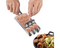 Gehaktbalmaker met schep - Keuken tool - Eten bereiden - Maakt drie ballen tegelijk - 24x11cm - Zilver