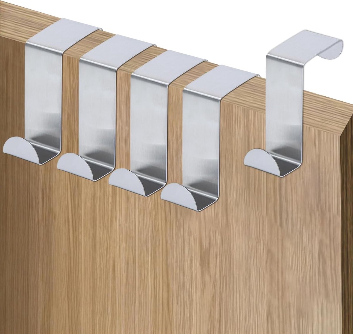 Deurhaken set 5 stuks - RVS zilver - omkeerbaar - zonder boren - ShopVlot