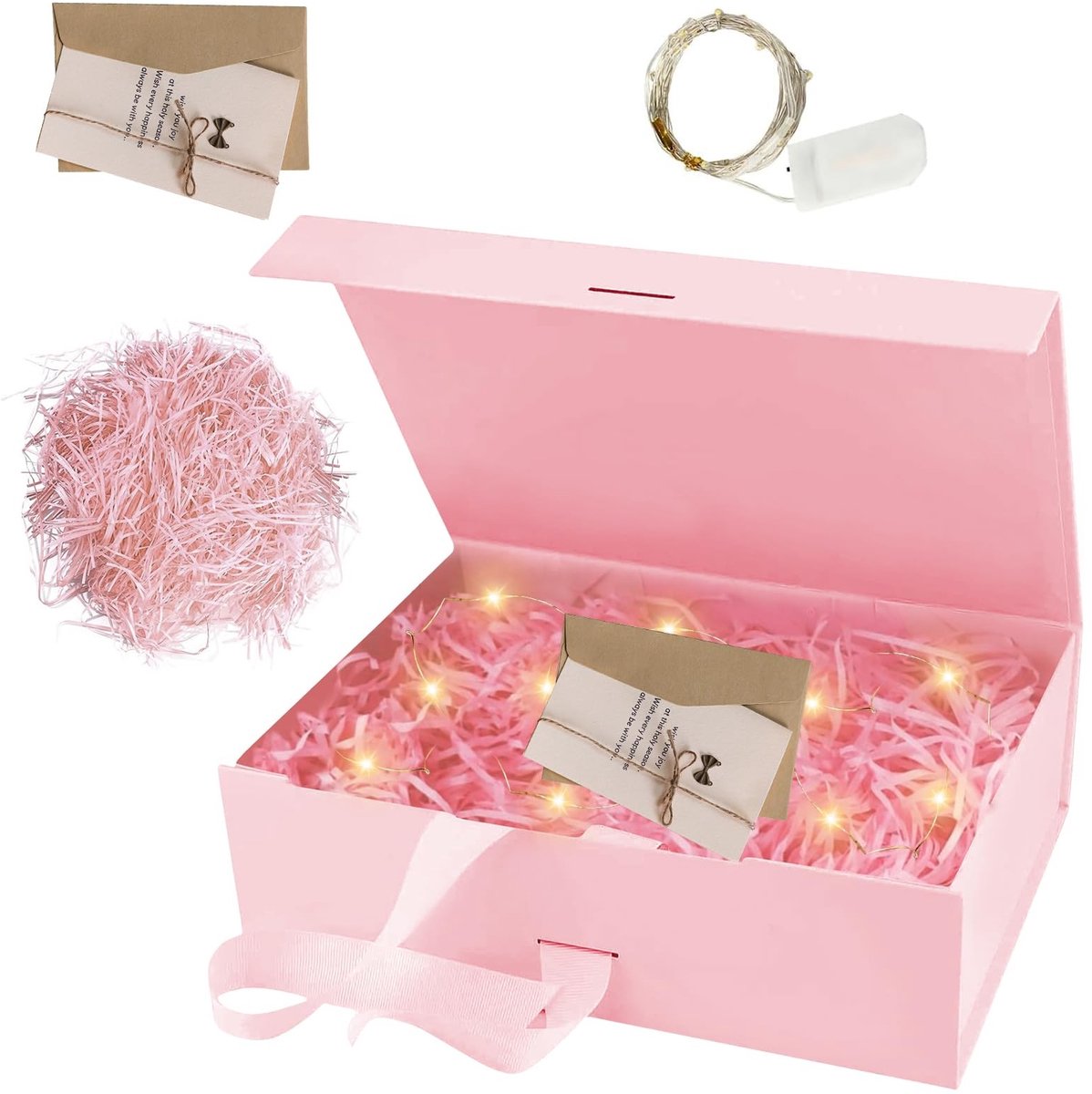 Dailygoods - Geschenkdoos met deksel - Magnetische geschenkdoos - Inclusief wenskaarten en decoratieve strik - 21 x 17 x 7 cm - Perfect voor bruilofte...