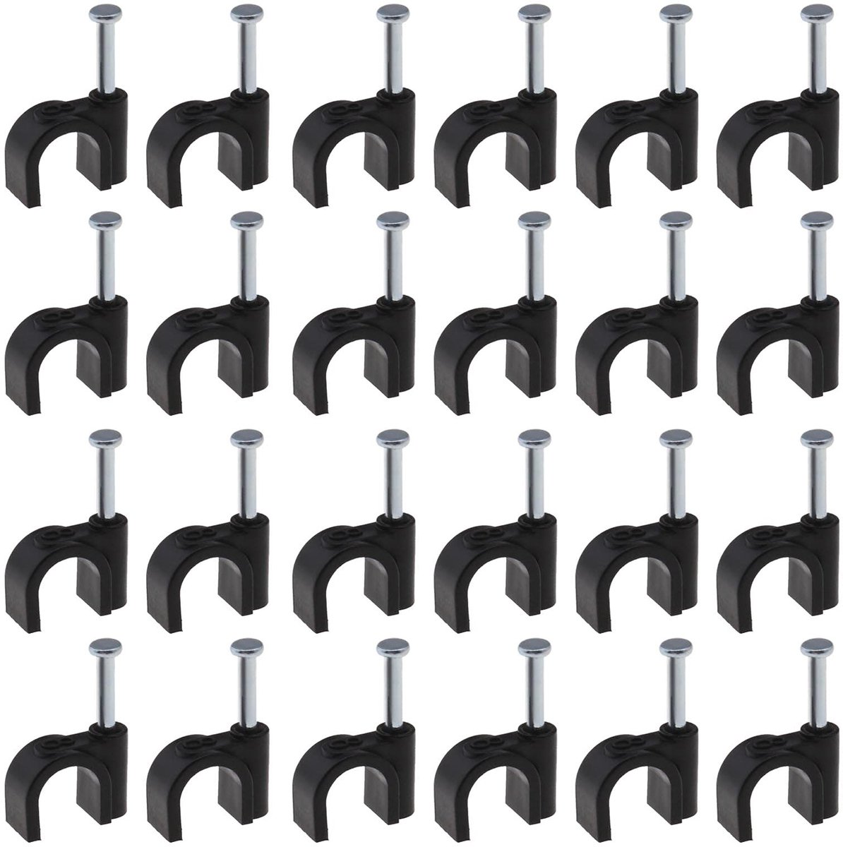 VLEMICO - Round Cable Clips - Kabelbevestiging - Tijd- en ruimtebesparend - Zwart - Voor diverse kabels - Geschikt voor TV, telefoon, USB en netwer...