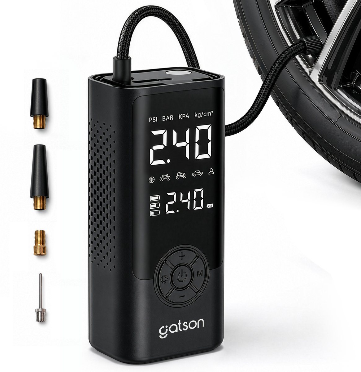 Gatson Luchtcompressor - Bandenpomp - Powerbank - Voor Auto, Motor, Fiets, Bal en Luchtbed - Compressor - Elektrische Fietspomp - Luchtpomp