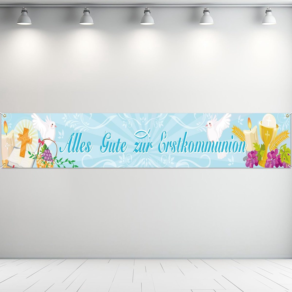 Blauwe Communie Decoratie - Dailygoods- Communie Banner 230 x 30 cm