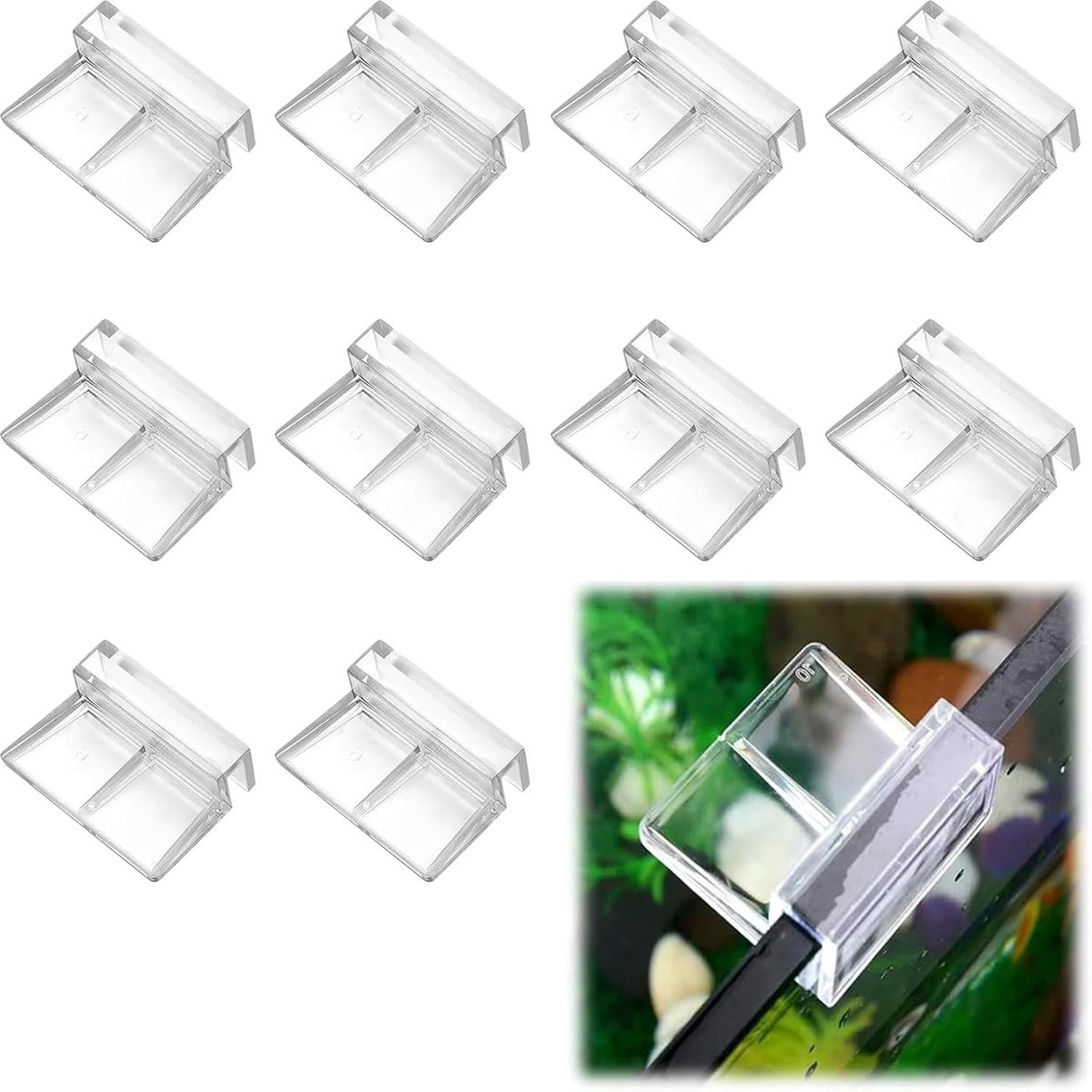 Dailygoods- Glasafdekkingsclips 10 stuks - Acryl Houder - Universele Ondersteuning - Randloze Aquaria - Transparant - Geschikt voor 6mm Glas - Aquariumklem