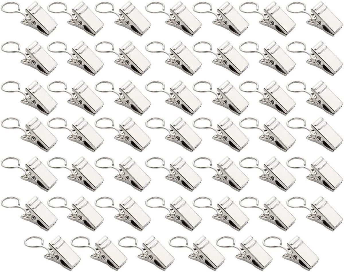 Dailygoods- Gordijnclips 48 Stuks - Roestvrij Staal - Duurzaam - Handig voor Decoratie - Geschikt voor Douchegordijnen - Afmetingen 9x18x12 mm - Haakjes