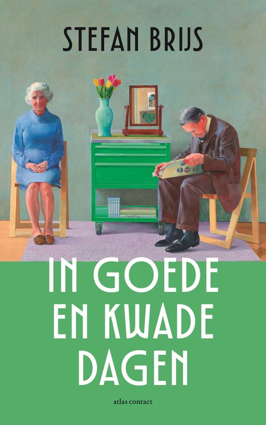 Boekomslag met twee personen: een vrouw op een stoel links, een man zittend op een stoel rechts, kijkend naar een gereedschapskist. Titel 'In goede en kwade dagen'.