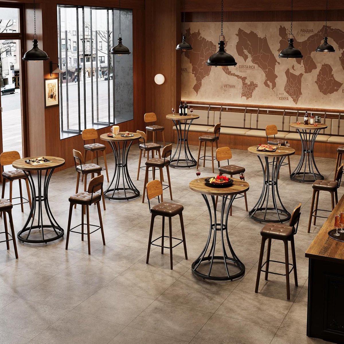 Bartafel Rond 60 cm – House&Garden Statafel 95 cm Hoog – Industriële Bistrotafel met Houten Tafelblad en Metalen Frame – Cocktailtafel / Eettafel voor 2 Personen – Keuken, Bar, Balkon – Bruin