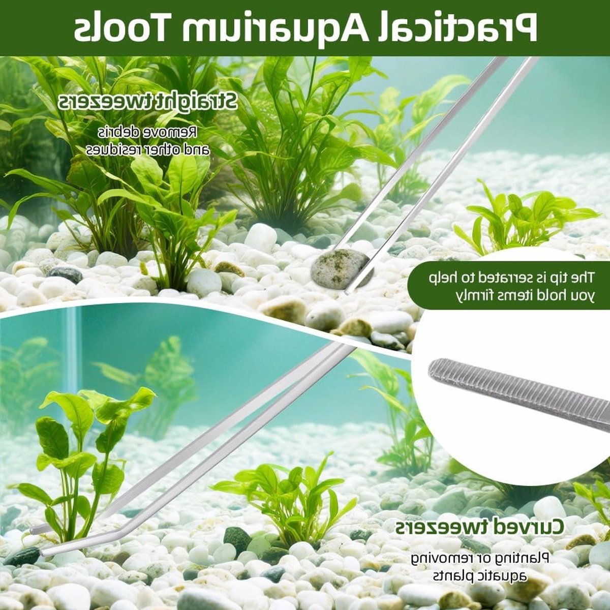 Complete Aquarium Tool Set 4 in 1 voor Onderhoud van Waterplanten en Terrarium - RVS Tangen, Scharen en Voedingsklemmen voor Reptielen en Aquatische Planten thumbnail 2