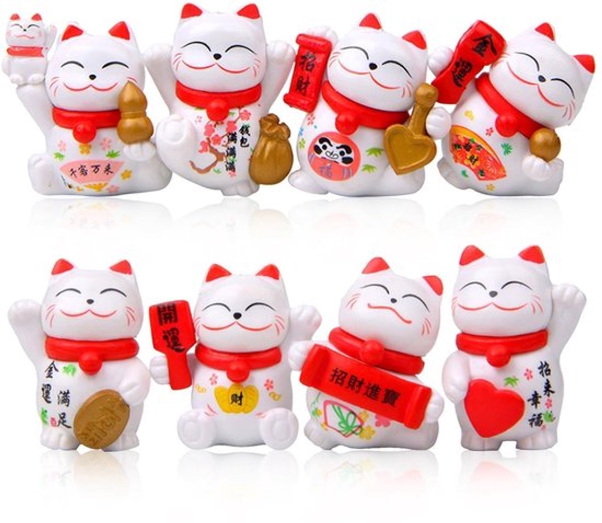 Allecto - Mini Maneki Neko Lucky Cat Beeldjes - Gelukkige Kat