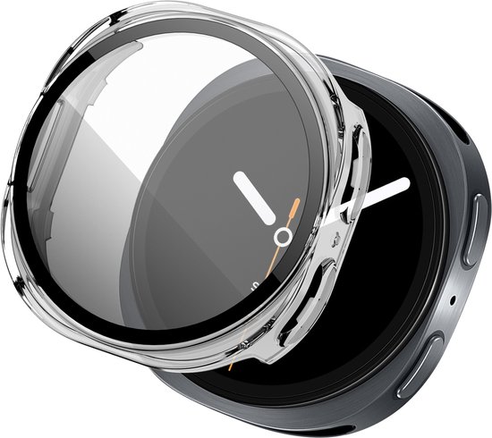 Transparante beschermhoes met gehard glas over een smartwatch.