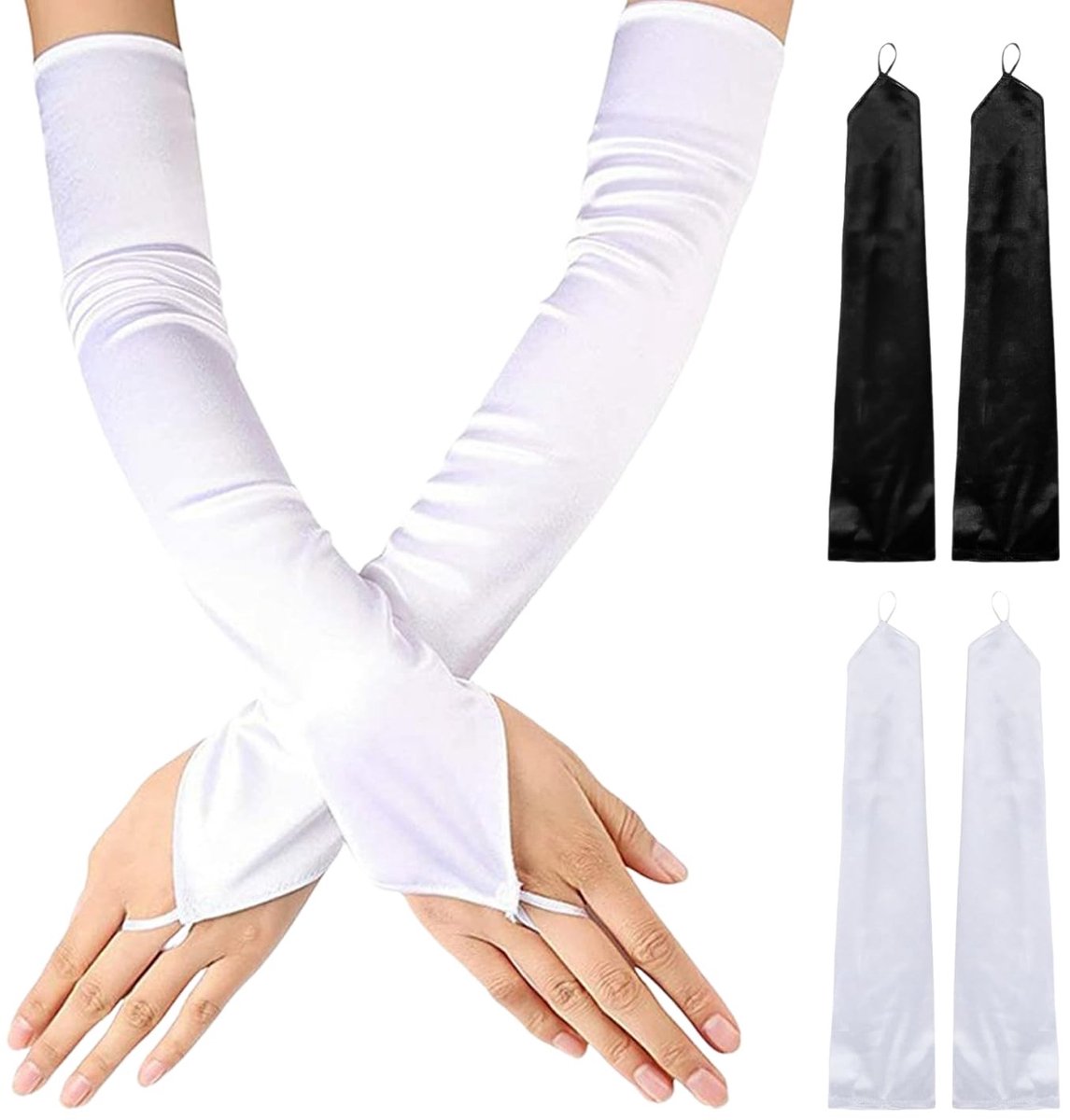 Dailygoods- Dameshandschoenen Vingerloos - Satijnen Handschoenen - Lange Handschoenen - Zachte/Elegante Handschoenen - 2 Paar - 12 x 50 cm - Vingerloze Handschoenen