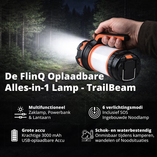 FlinQ Oplaadbare Camping Lamp/Zaklamp - Kampeerlamp - Tentlamp - Powerbankfunctie - 6 verlichtingsmod met SOS - Oplaadbare LED Zaklamp - Zaklampen voor noodpakket van FlinQ — afbeelding 4