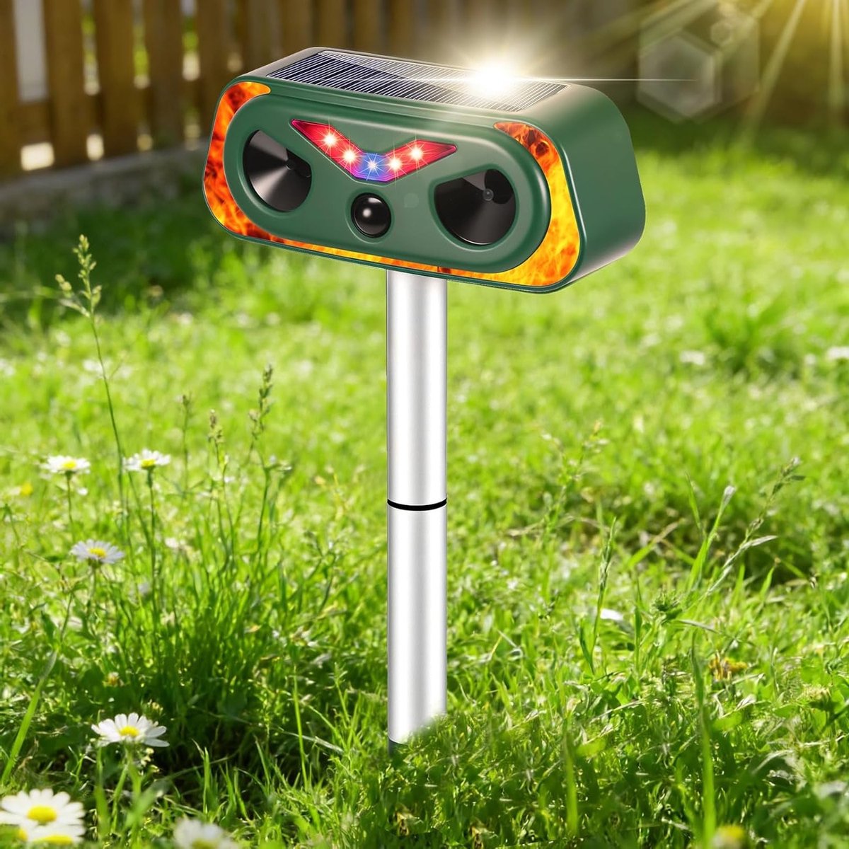 Ultrasoon kattenafschrikmiddel op zonne-energie met PIR-sensor, waterdicht en USB-oplaadbaar voor tuinen, effectief tegen vogels en duiven