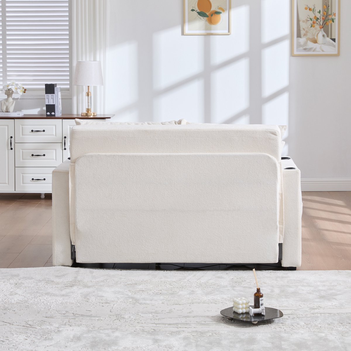 FloraGrace Slaapbank 139 X 83 X 58 Cm - Uitschuifbaar 2-In-1 Sofa En Bed Voor Kleine Ruimtes - Chenille - Beige