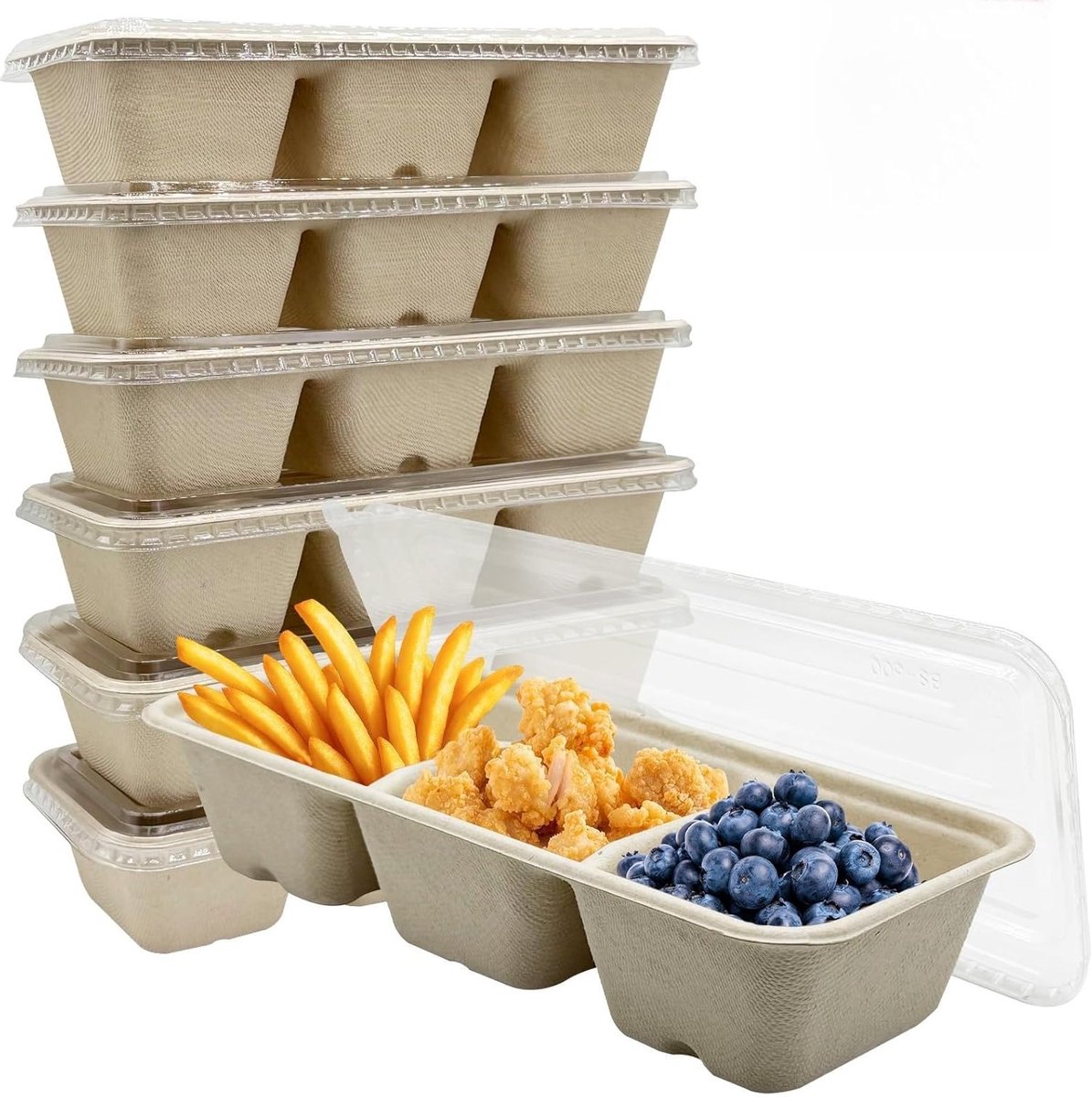 Bento Box Set - Lunchboxen - Maaltijden Meenemen - Drie Vakken - 20 Stuks 600ml - Wit