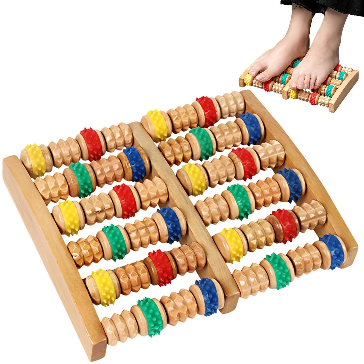 JHUBERS- Voetmassageroller Hout - Voetmassage Roller - Acupressuur - Verlichting Plantaire Fasciitis - Schokbestendig - Eenvoudige Reiniging - Voetroller