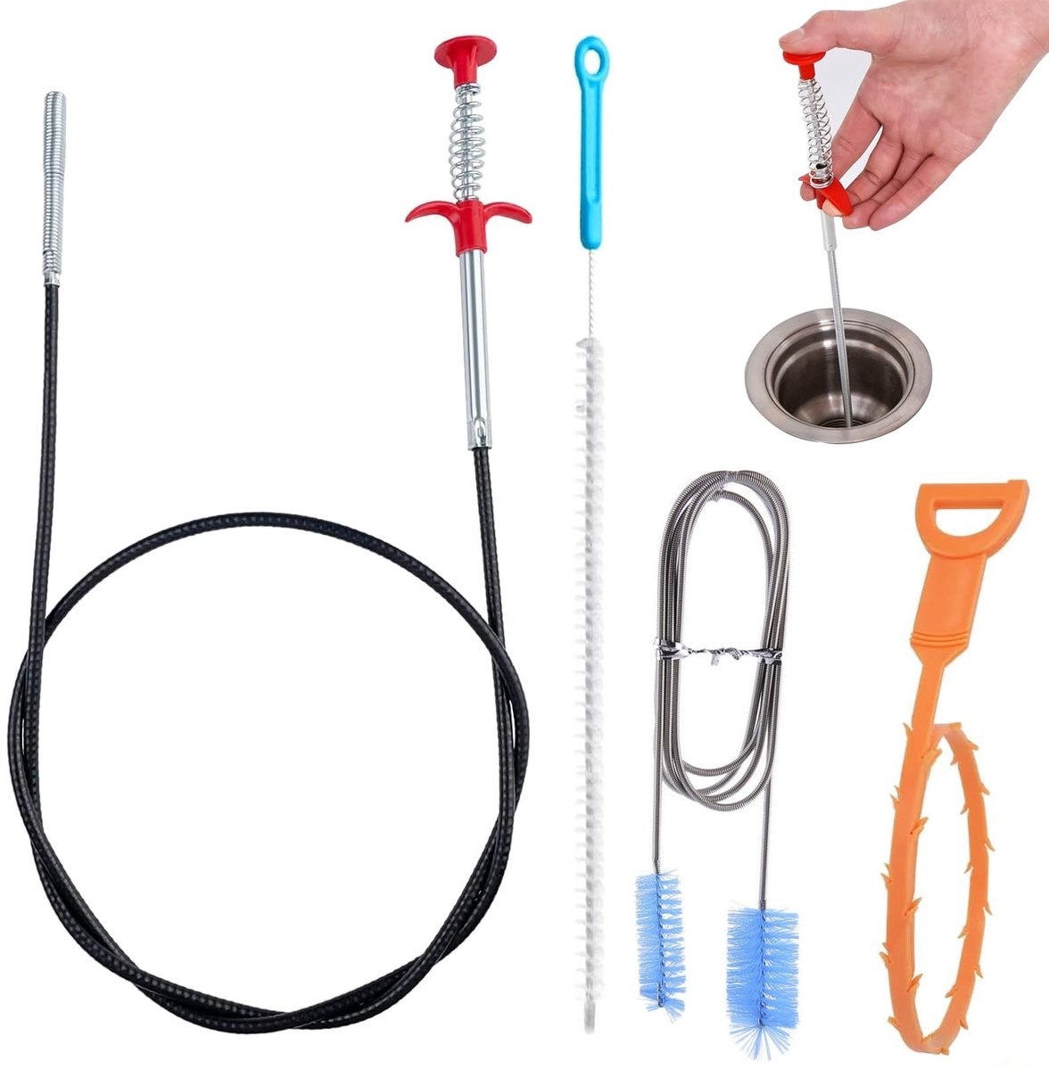 JHUBERS- Afvoerontstopper Multifunctioneel - Gootsteenontstopper - Doucheontstopper - Ontstopper Toilet - Ontstopper Pomp - Set van 4 Stuks
