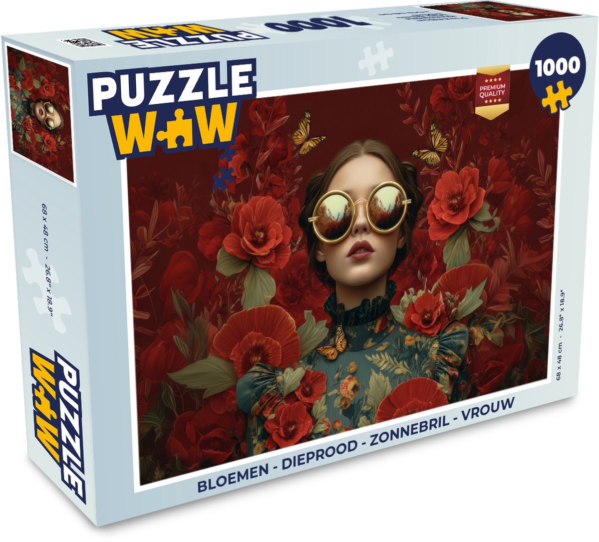 Puzzel Bloemen - Dieprood - Zonnebril - Vrouw - Legpuzzel - Puzzel 1000 stukjes volwassenen
