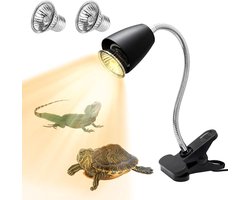 Turtle Heat Lamp voor Aquariums en Terraria - 2x 50W UVA + UVB Verlichting, Draaibare Clip en Dimbare Schakelaar voor Reptielen en Amfibieën
