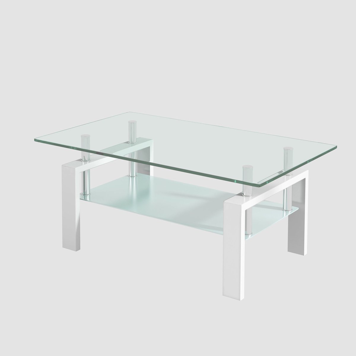 Merax Salontafel Glas Wit - 100 x 60 x 44 cm - 2-Laags - Gehard Glas en Metaal - Moderne Woonkamertafel
