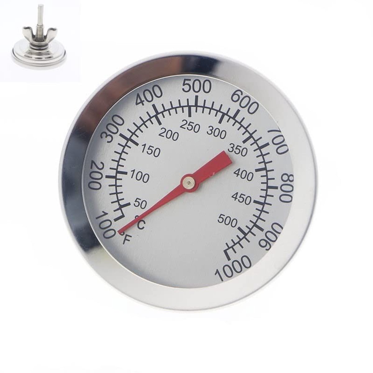 Dailygoods- Grillthermometer Roestvrij Staal - BBQ Thermometer - Rookthermometer - Braadthermometer - Dubbele Graad 50-500 °C - Diameter Wijzerplaat 52 mm