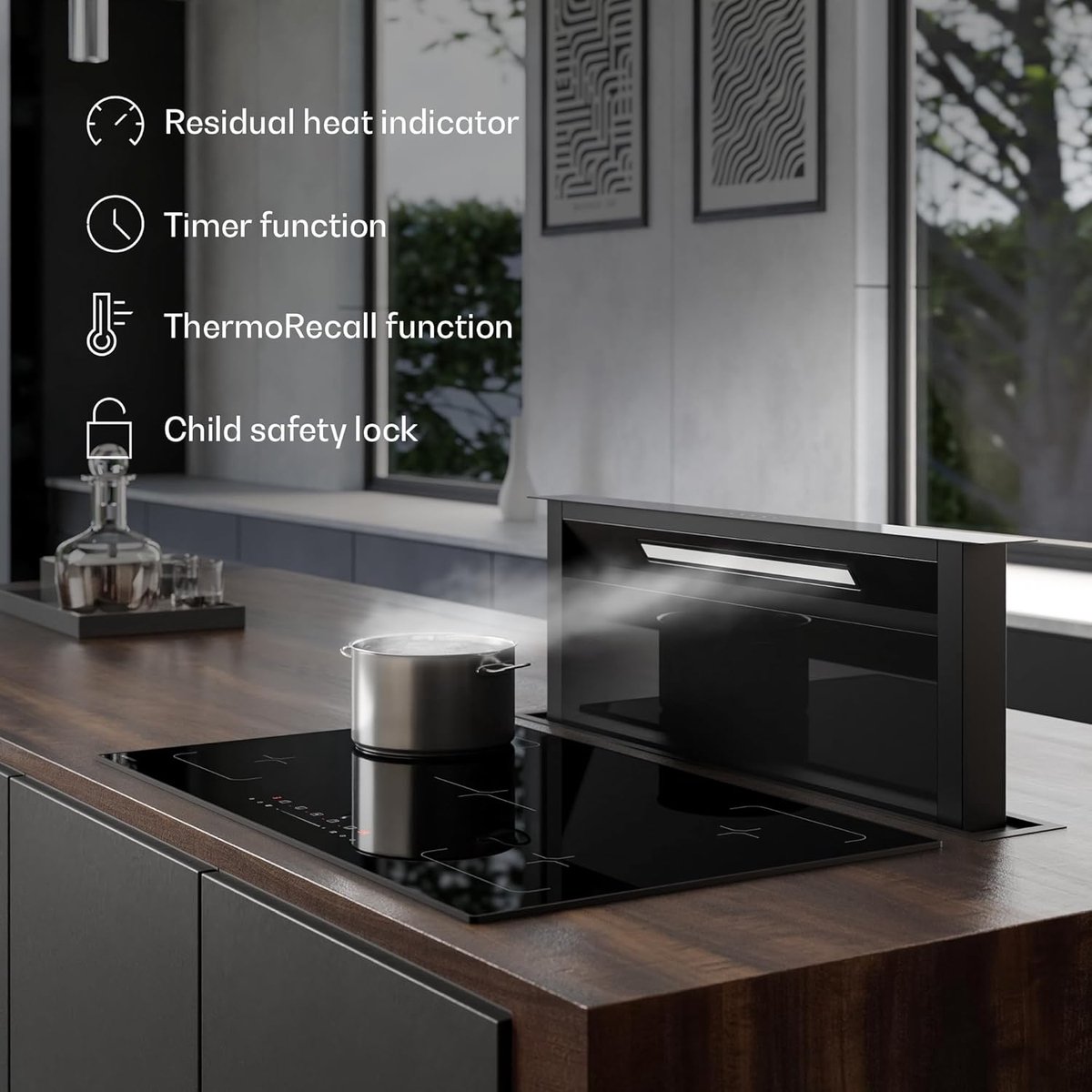 Inductie Kookplaat - 5 Zones - Snel Koken - Touch Slider Bediening - 90 cm - Zwart