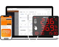 Temperatuur Vochtigheid Meter - Data Logger - Real-time Monitoring - Twee Zone Meting - 10.6 Inch Display - Wit